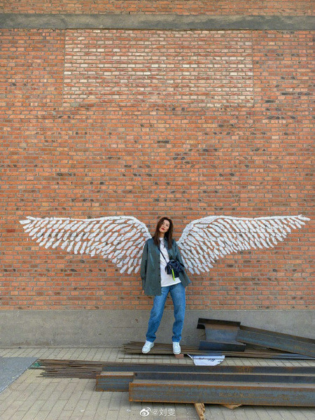 粉丝留言道:"今天也为刘雯姐姐的美貌打cal""刘雯小姐姐是自带翅膀和