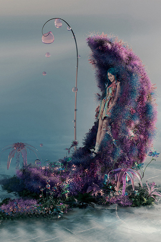 angelababy登杂志四月刊封面 蓝发人鱼姬造型优雅妩媚