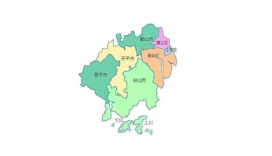 江門市下轄3個區(蓬江區,江海區,新會區),代管4個縣級市(台山市,鶴山