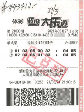多期票命中大乐透二等奖