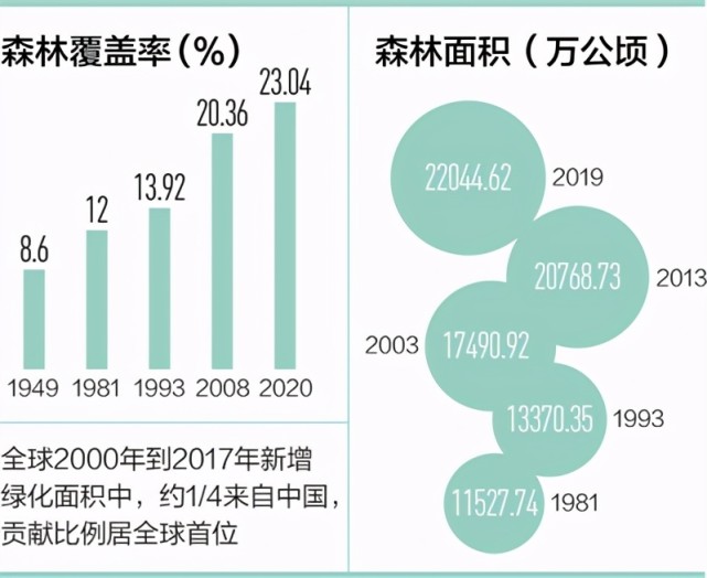 6%的綠化率,而在2021年,我國已經將其提升到了23.