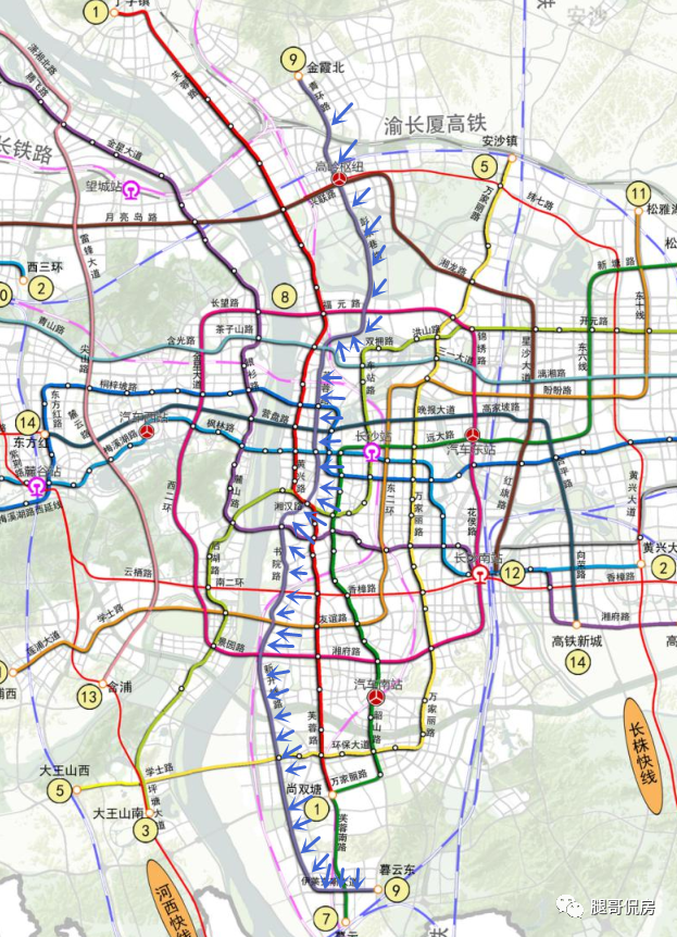 打開去年初爆出的地鐵規劃編修圖,9號線基本無誤,並非完全沿開福大道