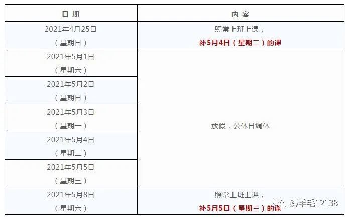 2021芜湖学校五一休假及补课具体安排如下