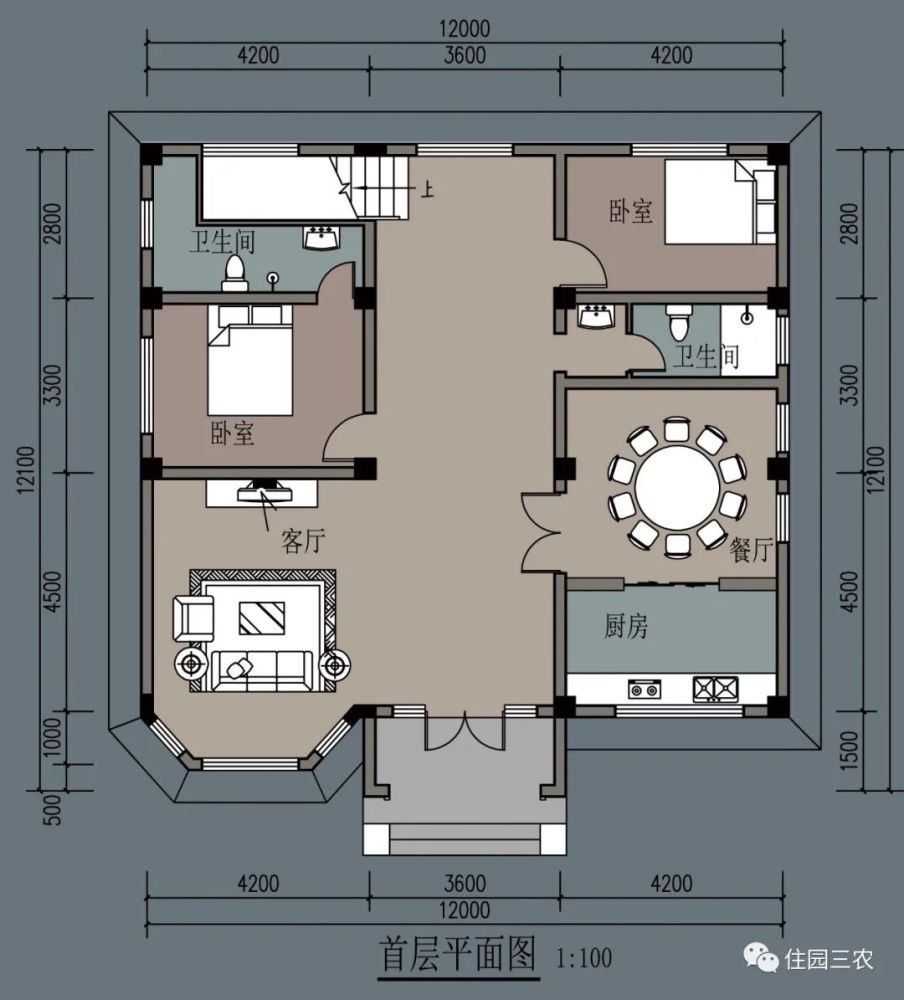 農村面寬12米5室1廳的二層別墅稱得上大眾戶型一般家庭都能建