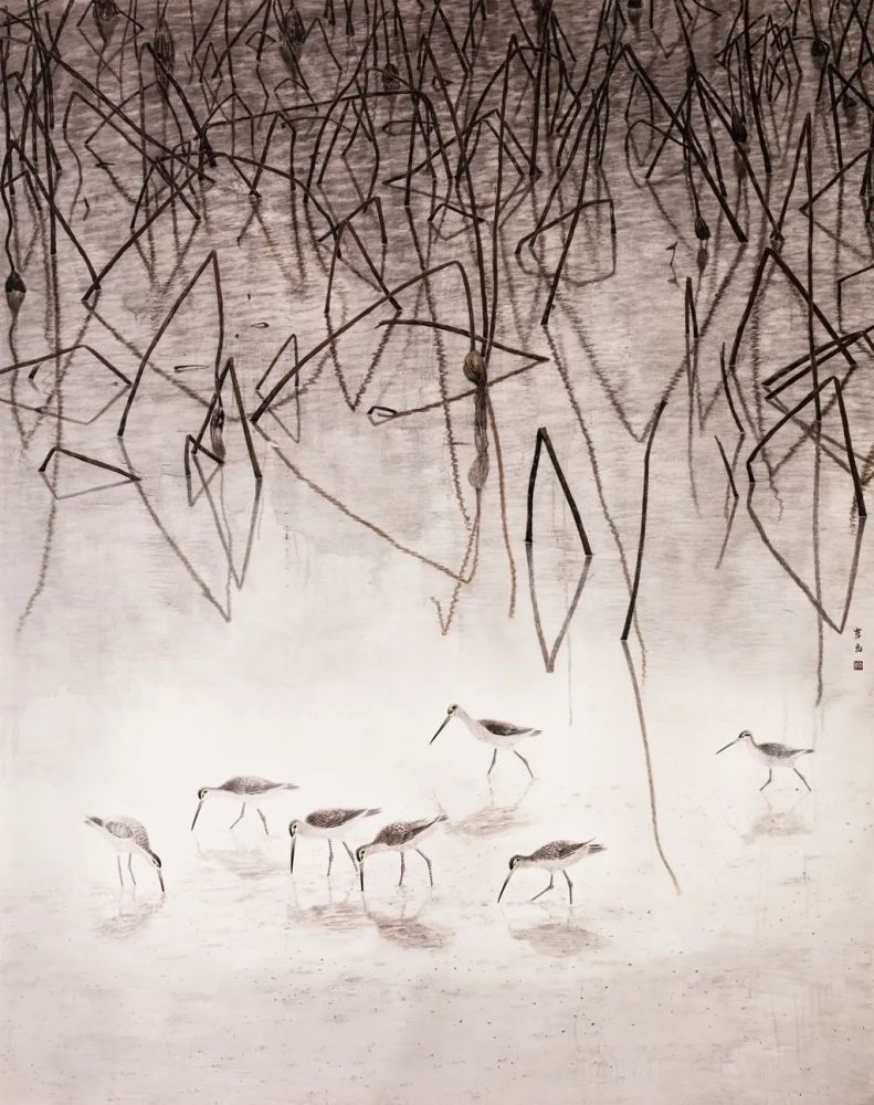 名家点评雪岛是一位很勤奋的画家,人物画与花鸟画各有特色,他创作思维