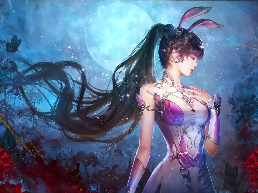 一身蓝色纱裙真的很美,而小舞的整体造型倒像是玉兔变成仙女一样,不过