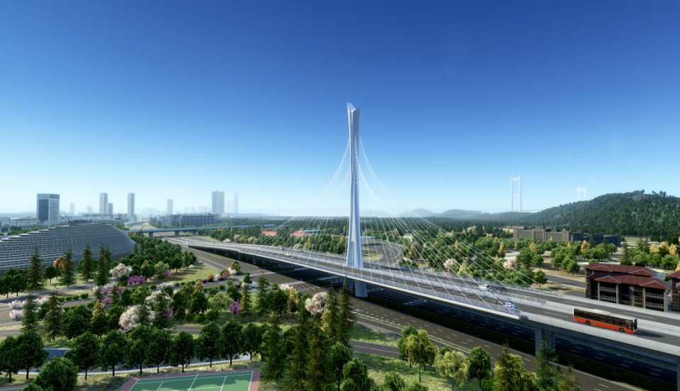 斜拉桥效果图▲高架日景效果图滨江路作为江阴市重要的东西向骨干