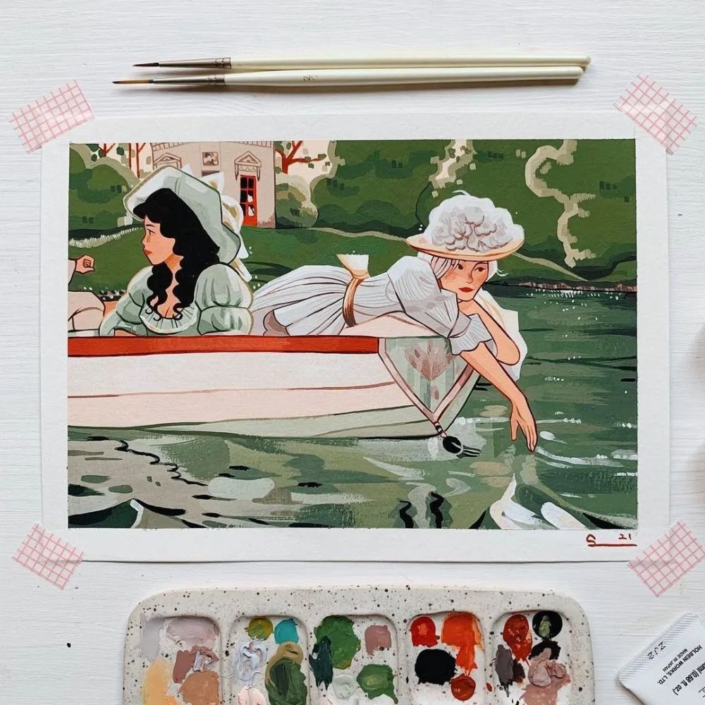 水彩法国插画家sibyllinemeynet用荷尔拜因不透明水彩画的清新插画