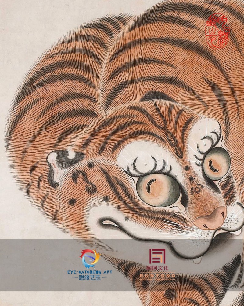 日本传统绘画精赏虎坐萌眸啸浪对吟