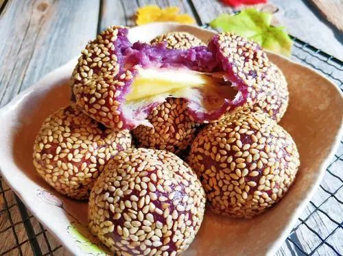 少女心爆棚的甜点下午茶里的风云人物会爆浆的芝士紫薯球