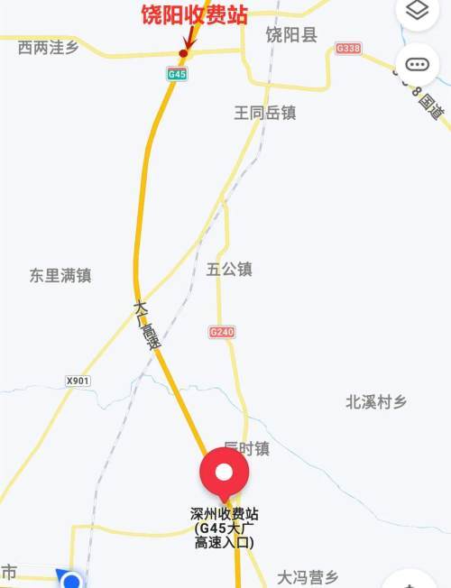 大廣高速肅寧口附近(km1495-1500),饒陽站口至深州站口之間(km1520