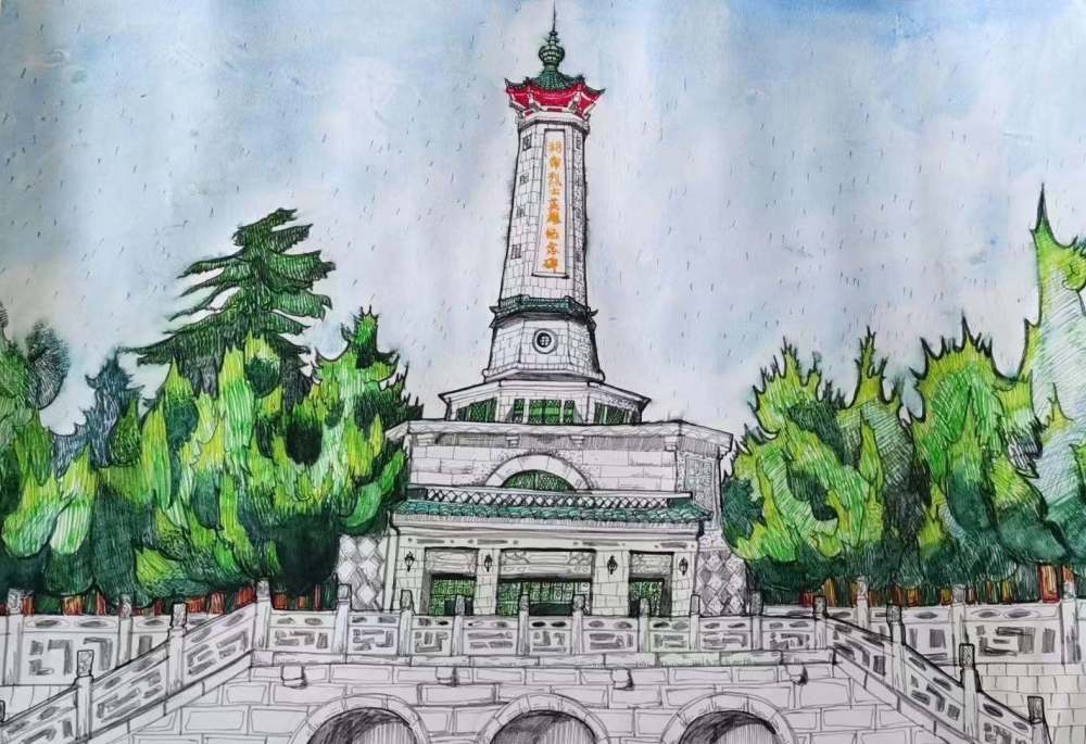 传承红色精神"党史学习教育专题活动,通过祭奠英烈,手绘烈士纪念碑