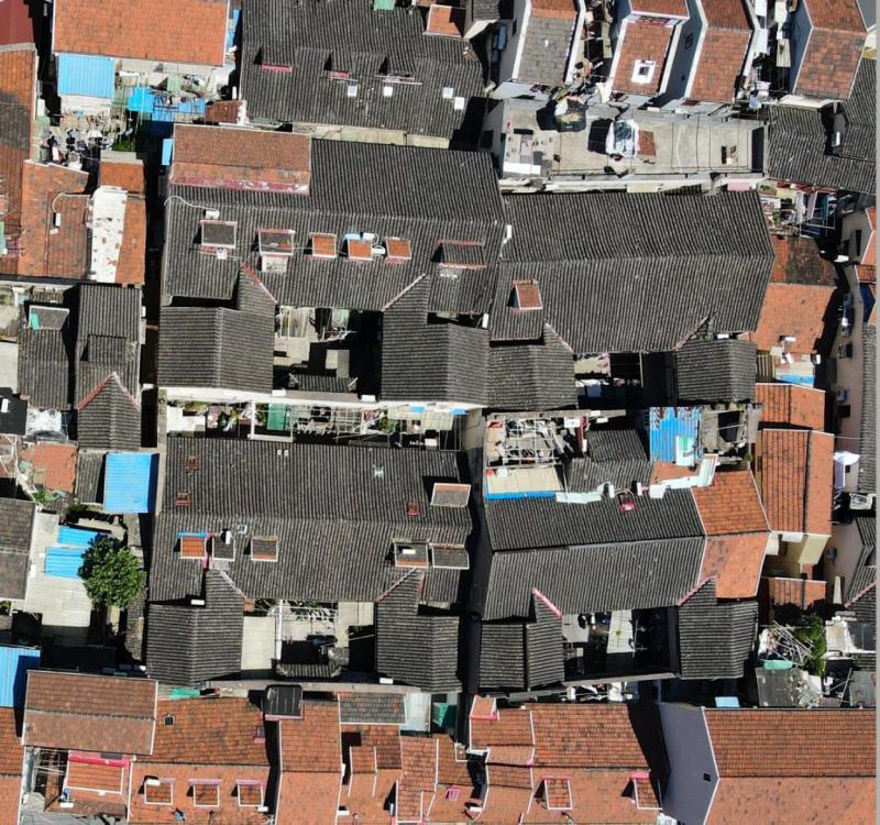 无人机航拍镜头下上海乔家路历史风貌区有个明清古民居群