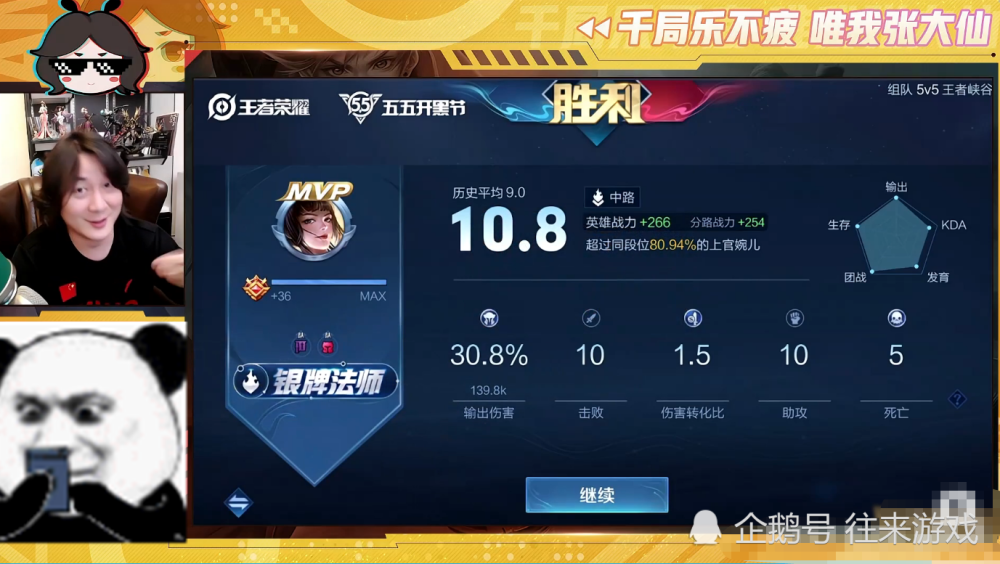 在这场对局当中,张大仙的上官婉儿也是操作了起来,最终凭借着10.