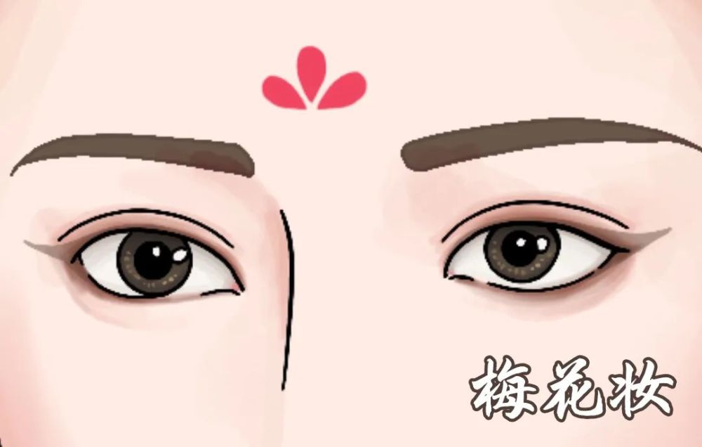 梅花印十分美丽额中被染出五个花瓣状殿前梅树上一朵梅花恰巧落在寿阳