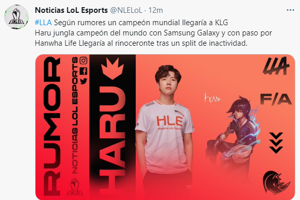 流言前世界冠军打野选手haru前往拉美加入klg