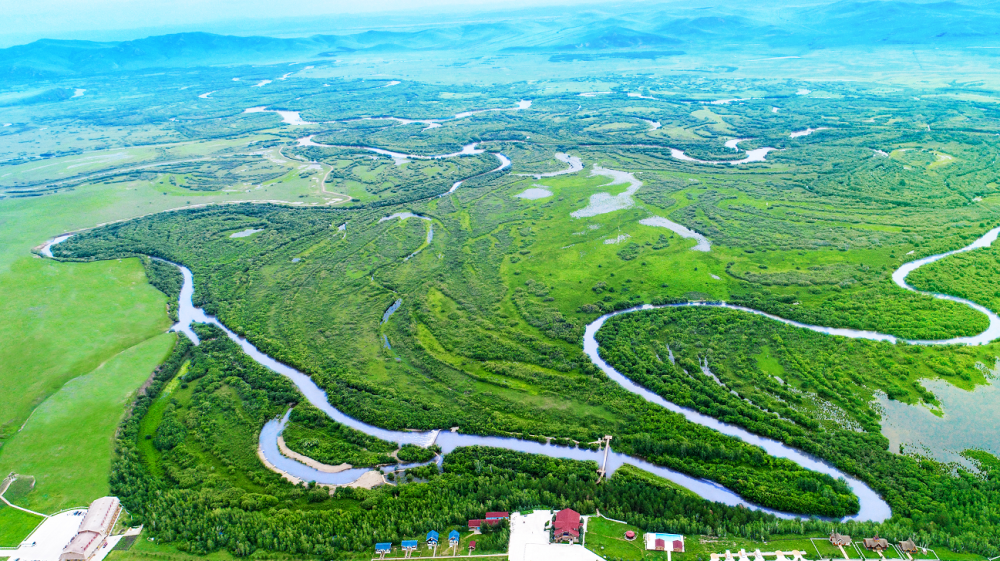 黑山头湿地景区自然环境极其优美,根河湿地蜿蜒流转,周边白桦,樟松