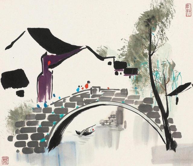 吴冠中水墨作品,有着江南水乡的唯美,抽象写意中西兼用!