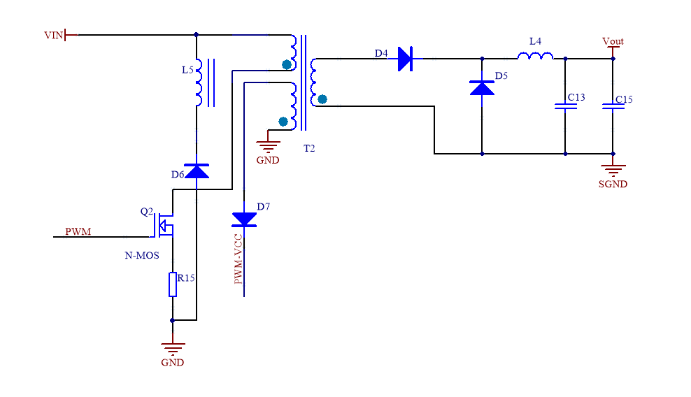 如下圖所示正激式開關電源:當開關管接通時,輸出變壓器充當介質直接