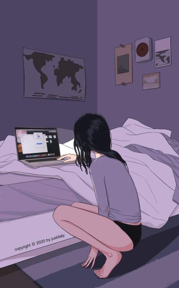 一个人的时候温柔治愈系头像插画背景图