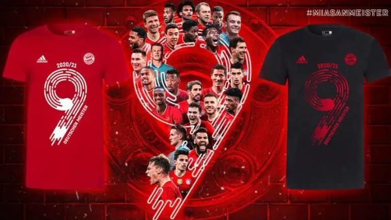 德甲 庆祝九连冠，拜仁慕尼黑推出九连冠纪念衫