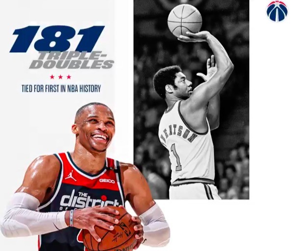 威少 连续两场至少15板15助，NBA历史第一人！威少：感谢每个队友