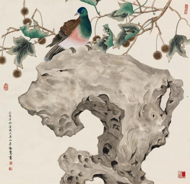 孤傲之中有精神,对于太湖石的描绘,喻慧也不再仅用精巧典雅的工笔笔法