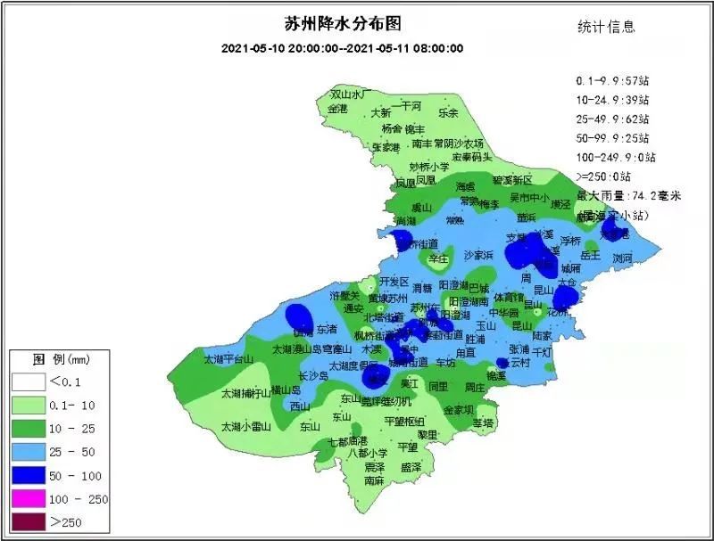 從昨夜到今晨,蘇州大部分地區出現了明顯雷陣雨天氣,雨量分佈不均勻