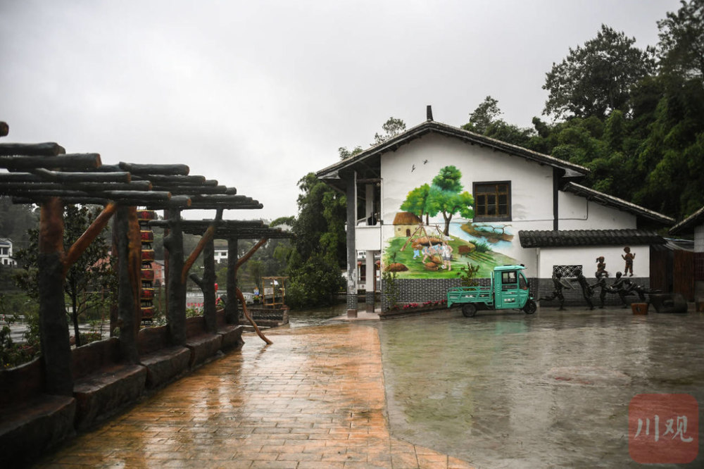 如今,走進磐石鎮鹽井壩村,舉目所見是居民院牆上色彩繽紛的鄉村彩繪