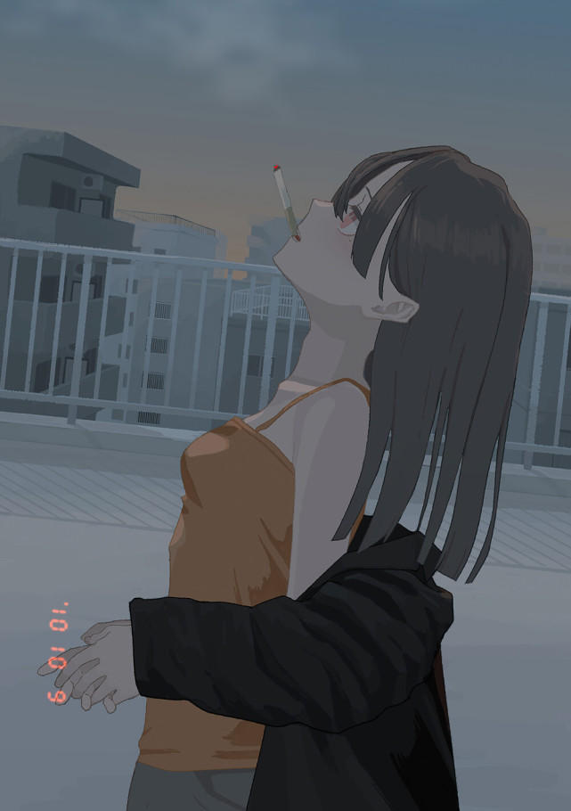 二次元壁纸抽香烟的女孩