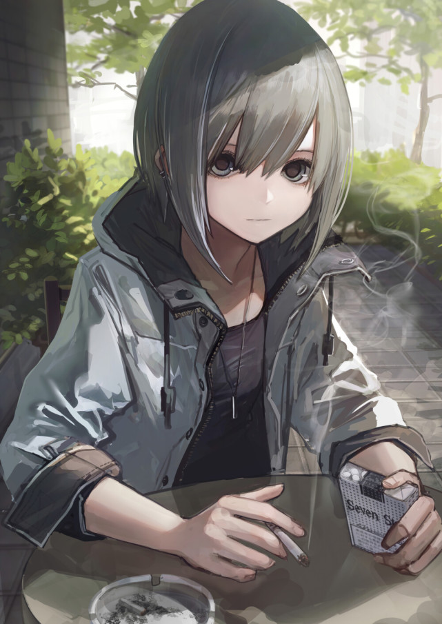 二次元壁纸抽香烟的女孩