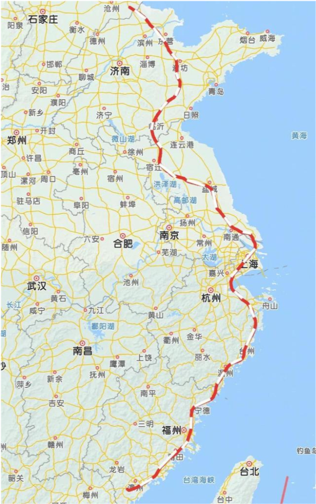 沿海高铁华东段怎么走严格贴着海岸线还是往内陆缩进一些呢