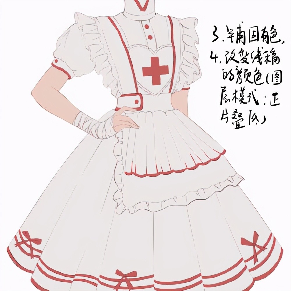 动漫插画护士服碎花裙
