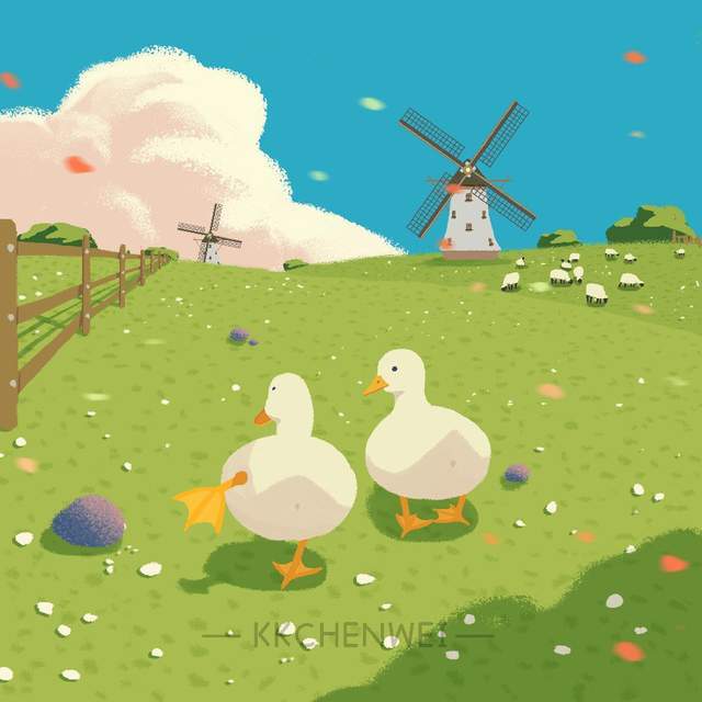 朋友圈背景图|超级治愈的加油鸭插画