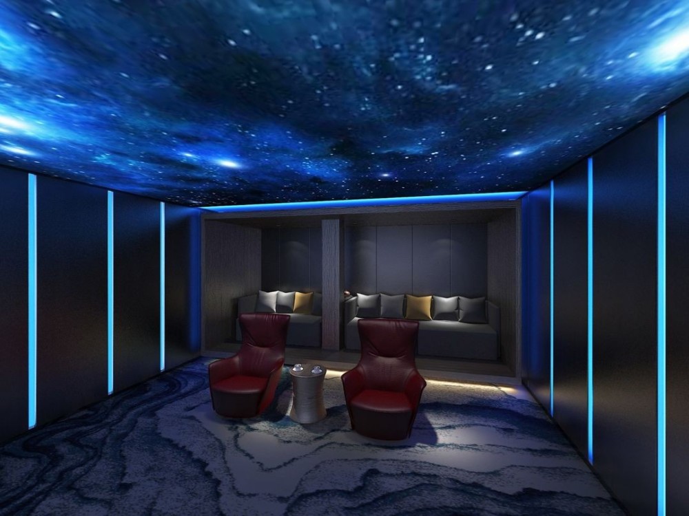 【影音室】设计亮点:星空吊顶影音室选择了浪漫的星空吊顶,在家看电影