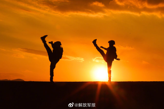 帅夕阳下士兵剪影