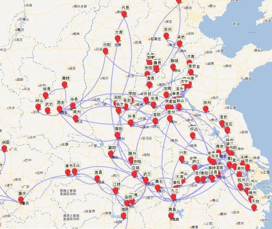 李白一生的踪迹图而在江苏地图上,李白的足印尤其密集.