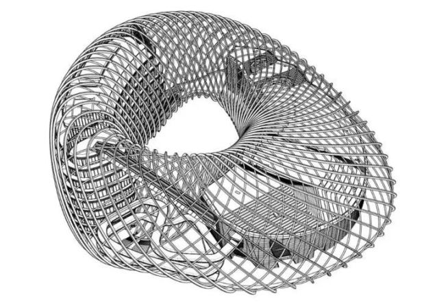 西门附近,方案创意来自于西方数学经典的立体几何模型"莫比乌斯环",其