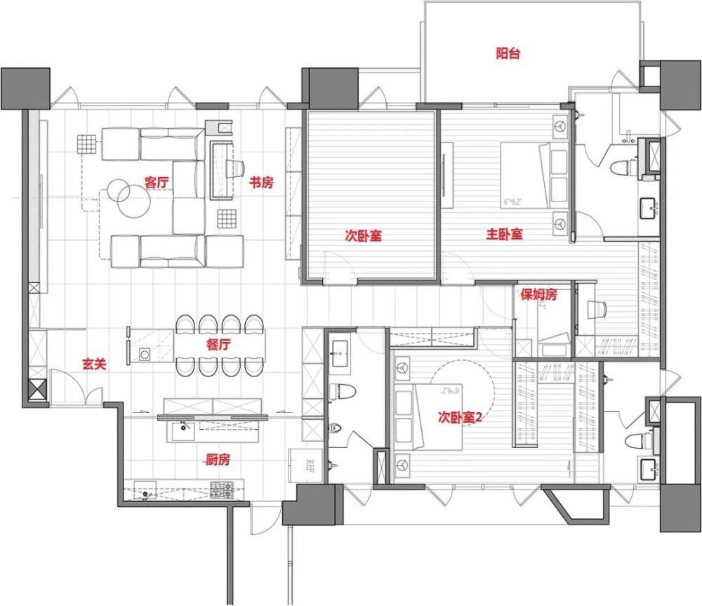 189㎡低调沉稳四居室全屋采取无障碍设计很适合父母居住