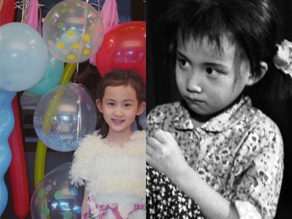 黄磊晒女装童年照,扎两个可爱小辫撞脸次女,直言以为妹妹穿越了_腾讯