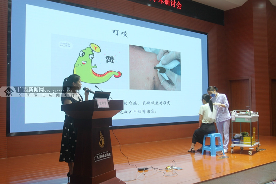 现场示范壮医水蛭疗法的操作.