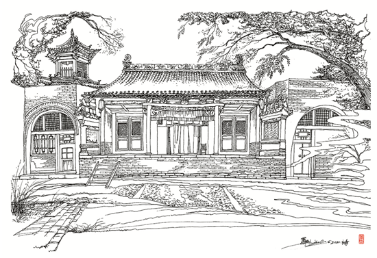 戏台建造时采用了移柱减柱法,此种建造手法多见于辽代.