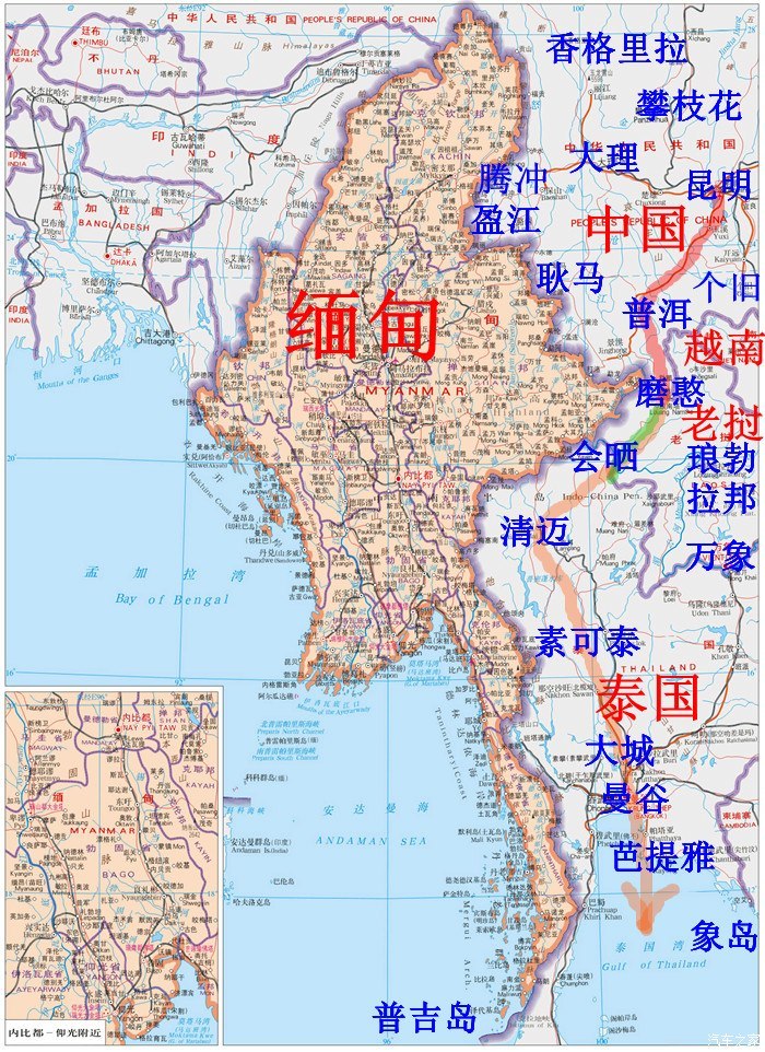 缅甸地图 勐拉图片