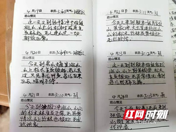 安化县新选聘生态护林员合影.龚兵文巡山工作中.