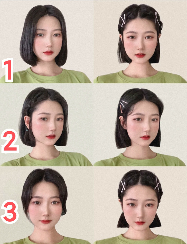 夏天短发的女生这么来扎发半留半扎简单利落又显脸小好美