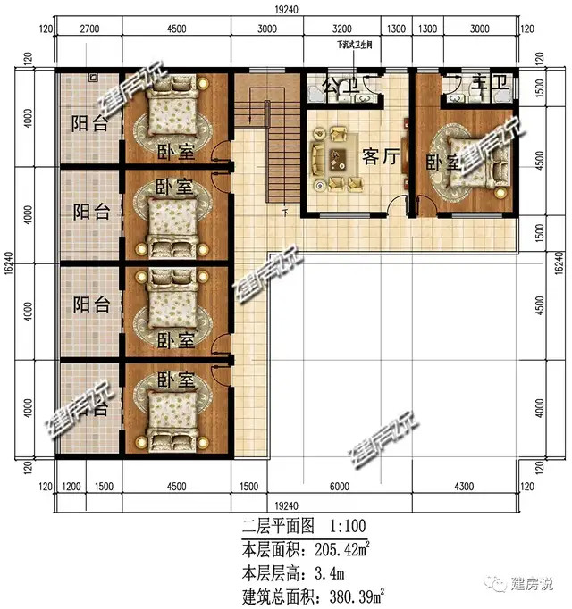 04米,进深16.24米,建筑高度13.855米品牌:建房说l型别墅图纸1