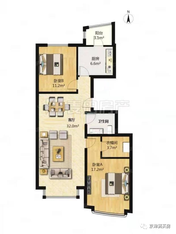 一瓶小区113平的2居室此户型是南北通透的两居室格局,客厅和主卧室