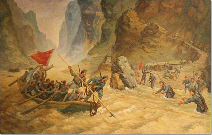 红军巧渡金沙江油画作品由刘伯承直接指挥的渡江先遣支队先行到达