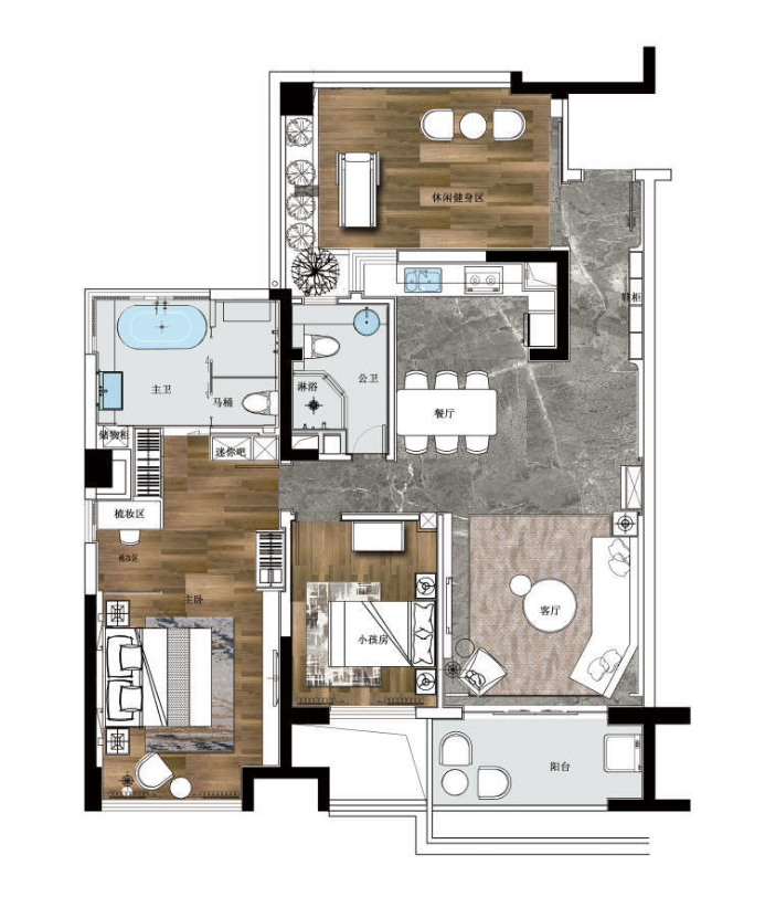 跳跃穿插的高级色系105㎡现代轻奢风给人高端大气的城市乐活