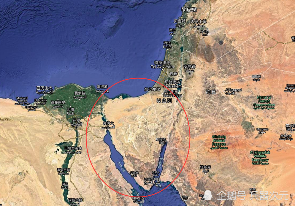 红圈处为西奈半岛其次,埃及是以色列通向阿拉伯国家的窗口,与埃及建立